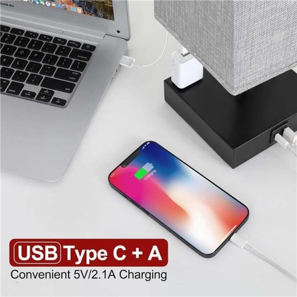 Bedside Lamp with USB Ports - Touch Control Table Lamp for Bedroom with USB C+A - Picture 3 of 8
